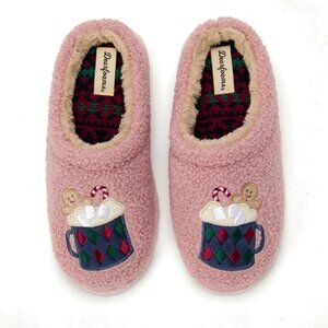 Women's Light Pink Christmas Holiday Fuzzy Cozy Novelty House Slipper Shoes